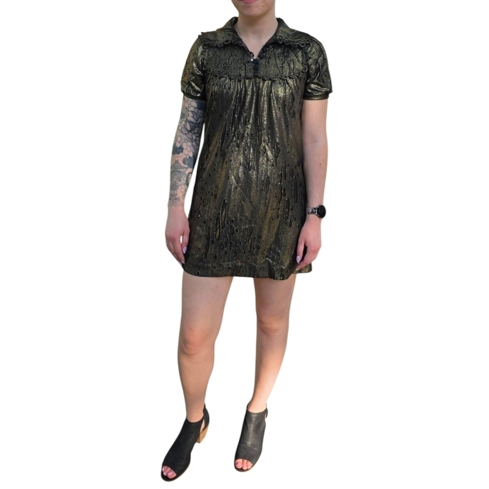 Vintage Wayne gold Metallic Mini Short  dress Textured Summer Dress Size XS